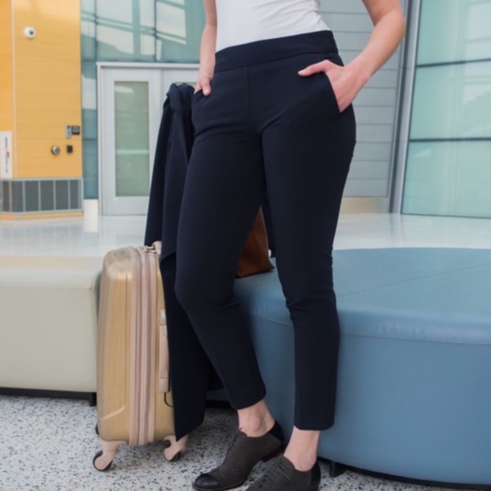 Betabrand Travel Dress Pant Tapered Leg Blue Small